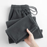 Light Gray Heavy Velvet Slings And Velvet Thicken Sports Sleet Straight Trousers Autumn And Winter