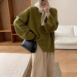 KANING Korean Lazy Windy Large Plate Round Collar Hooded Sweater Women Loose Design Sense Solid Color Knitted Shirt