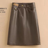 New PU Leather Skirt Women's Half-Skin Dress Temperament High-Waisted A-Character Skirt Slim A-Shaped Bag Hip Skirt