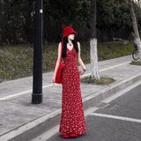 2025 Spring Summer New Hong Kong Style Retro V-Neck Waist Crumums Hanging Dress Dress