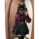 2026 Spring And Autumn New Sweetheart Encounter Dark Production Of Young Girl Shoulder Shirt + High Waist Half Skirt Two Sets