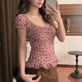 Sexy Hot Girl Collar Short-Sleeved T-Shirt Girl Summer New Slimming Wood Ear To The Small Blouse