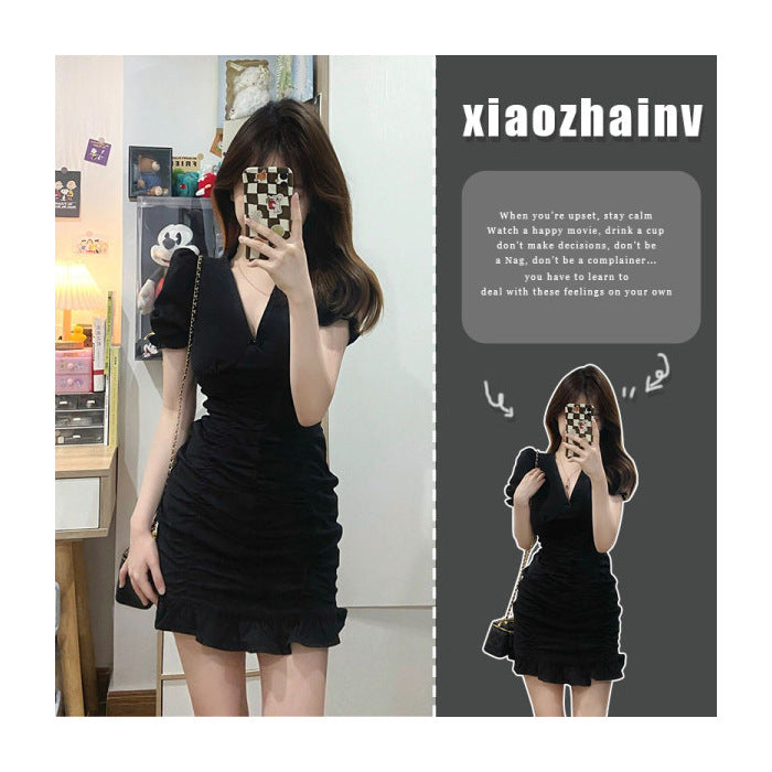2025 Bubble Sleeve Dress Women's Summer Niche Unique Design High-End Fishtail Skirt Han