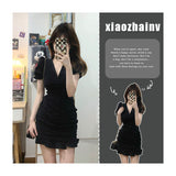 2025 Bubble Sleeve Dress Women's Summer Niche Unique Design High-End Fishtail Skirt Han