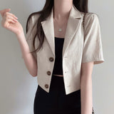 Korean Version Of The Solid Color Short-Sleeved Cotton T-Shirt Woman 2026 Spring And Summer New Leisure Temperament Short Suit Jacket