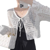 KANING Hollow With Sunscreen Knitted Cardigan 2026 Summer New Thin Temperament V-Neck Air Conditioning Hood