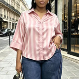 Temperament 2026 Summer New Loose Striped Casual Collar Short-Sleeved Shirt Women's Top