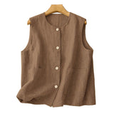 Can Shoulder Vest Temperament Loose Vest Round-Neck Summer Suit Retro Casual Cotton Sleeveless Coat