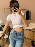 Ins Solid Color Bottom Slim Short-Sleeved T-Shirt Girl's New Slim Short-Sleeved Top Woman