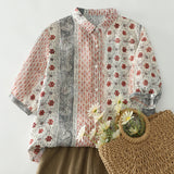 Light-Colored Print Half-Sleeved Shirt Chinese Wind And Mashed Flower Shirt French Literary Thin Women's Top Summer