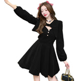 Princess Style Christmas Fashion Suit Long-Sleeved Shawl Sling Button Dress Women's Autumn And Winter Two-Piece