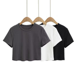 Round Collar Short-Sleeved T-Shirt Slimming With High-Waisted Umbilical Short Top