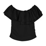 T-Shirt Girl Korean Gentle Wind Lotus Leaf Side Shoulder Short Sleeve Summer New Temperament Waist Solid Color Short Shirt