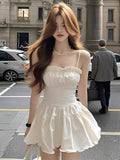 Double-Layered With White Square Tie Sling Folded Wood Ear Lace Dress Women's Pure Lusty Extravagant Sexy Dress