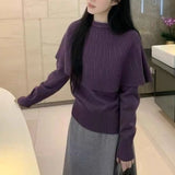 Kaning French Red Cloak Fake Two-Piece Knitted Shirt 2026 Autumn And Winter New Design Sweater Inside