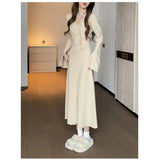 Yujie Style Pure Sexy Tying With V-Neck Dress Women Autumn And Winter New Slimming With Hot Girls Long Skirt