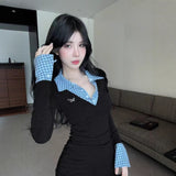 [Sheep Velvet Hair] College Style Knitted Collar Tie Two Dresses Knitted And Hip Skirt Short