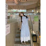 Blue Striped Short-Sleeved Shirt Dress Women's Summer 2025 New Korean Loose Long Folded Two-Piece