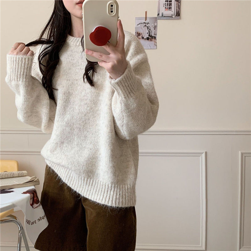 KANING Candy Color Gentle Round Collar Collar Sweater 2026 Autumn And Winter New Korean Soft-Creative Loose Knitted Shirt