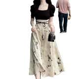 Hao Ben Style Printed Dress Women's Summer Design Sense To Receive Waist Dress Elegant High-End A-Word Skirt