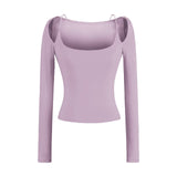 One-×Ö Collars With Long-Sleeved T-Shirt Purple Slim Slim Top Temperament Side-On-Shoulder-To-Wear T-Shirt