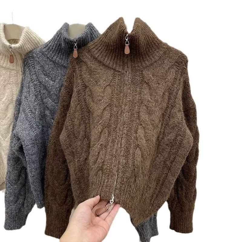 KANING Solid Color Lazy Windy Sweater 2026 Autumn And Winter New Thick Collar Knit Coat Woman