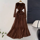 Design Pressure Folded Waist Thin Temperament Light Style Women's Spring New French Dress Long Folded Dress