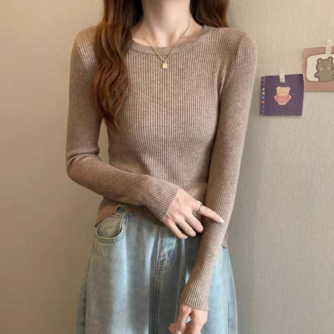 KANING Solid-Colored Round-Neck Knitted Bottom Shirt Women's Autumn And Winter New Simple Fashion Women's Long-Sleeved Sweater