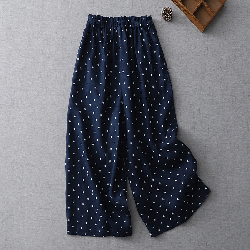 New Wave Dots Tight Waist Top Body Thin Set Casual Broad Legs Women Straight Trousers