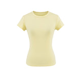 Spice Girls Summer Shoulder Round Neck Short Sleeves To Cool Waist Feel Fashion Basic Solid Color T-Shirt Set Short Sleeve Top