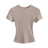 Flat-Up Base T-Shirt Thread Round-Neck Short-Sleeved Bottom Shirt Showing Skinny Short-Sized Hottie