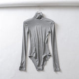 Tight-Tight High-Necked Long-Sleeved-Joined Women With Solid-Color Threaded T-Shirt T-Shirt Tops