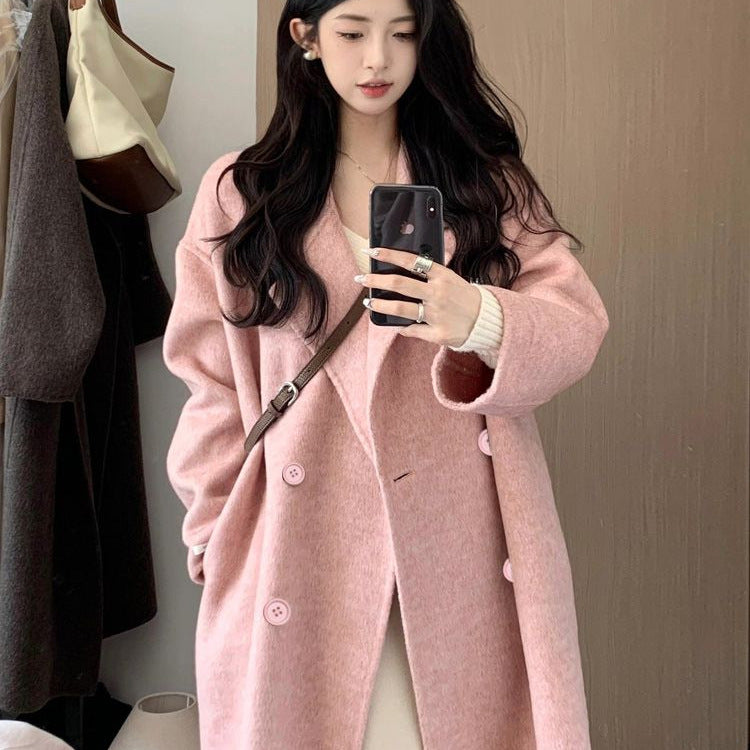 2025 Autumn And Winter New Wool Coat Female Korean Version Of Loose Temperament Elegant Long Coat Outside The Female