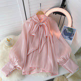 French New Super Fairy Loose Belly Bow Tie With French Shirt Long-Sleeved Temperament Top Woman