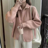 KANING Collar Double Zipper Design Knitted Cardigan Women 2026 Autumn And Winter New Korean Version Of Lazy Wind Sweater
