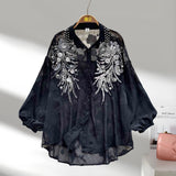 Light Luxury Famous Heavy Industry Nail Polish Shiny Embroidery Lantern Sleeve Shirt Loose Outer Long Sleeve Top Dress Female