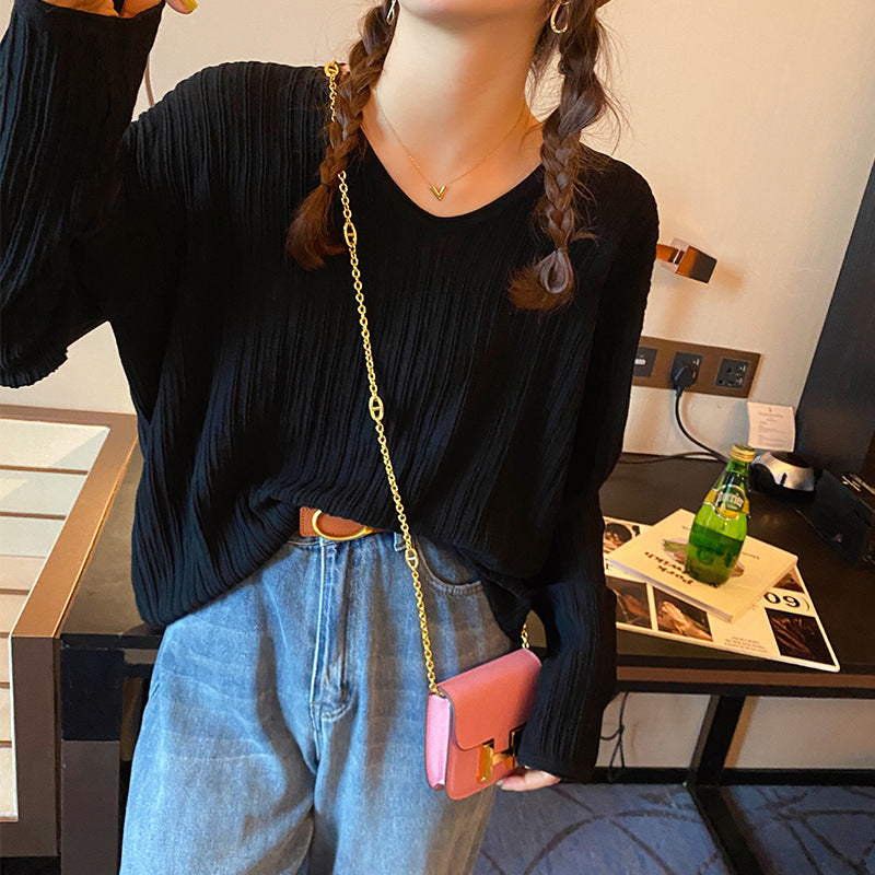 2026 Knitted Women's Thin Bottom Shirt With Loose Gas Sweater Long-Sleeved Top New Design Sense