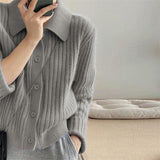 KANING Simple Little POLO Collar Knitted Cardigan 2026 Autumn New Korean Version Of The Simple Color Top