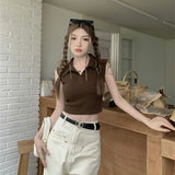 Vintage Hottie Style Button Polo Collar Small Vest Girl Summer Sexy Babes Open Umbilled Dress