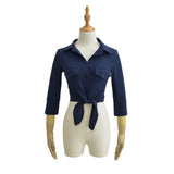 Pure Hot Girl Double Pocket Collar Sleeve Shirt In Autumn New Sense Single-Bring Buckle Tie