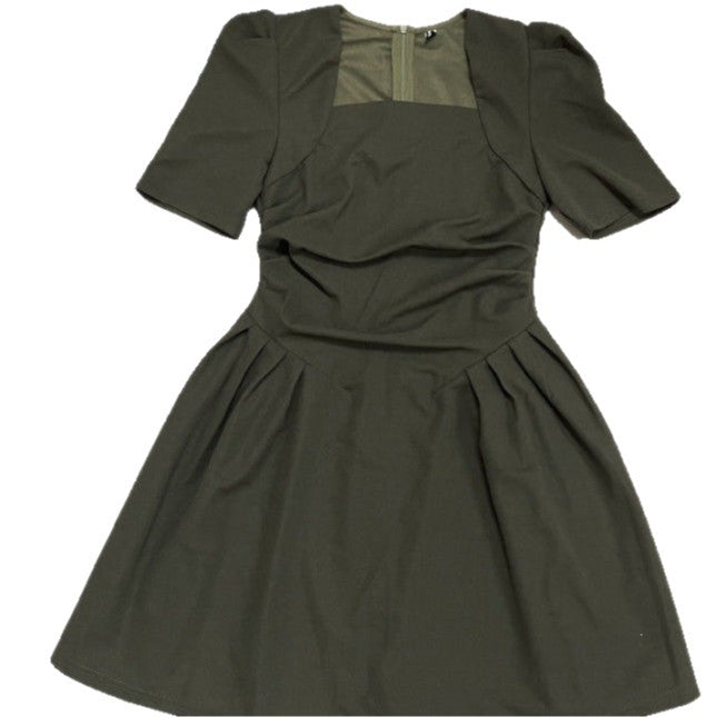 2026 Summer New Square Collar Folded Short-Sleeved Dress Small Slimmed Inside Hepburn Princess Dress