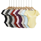 Pure U-Shaped Square Collar T-Shirt Curved Under The Hem Of Short-Sleeved T-Shirt