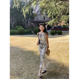 French Light Luxury Printing Hanging Neck Dress 2025 Summer New Niche Waistless Sleeveless Sleeveless Skirt