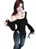 Korean Version Of The Sexy Pure Desire Irregular Short-Sleeved T-Shirt Girl Slime Bottom Shirt Top Woman Tide