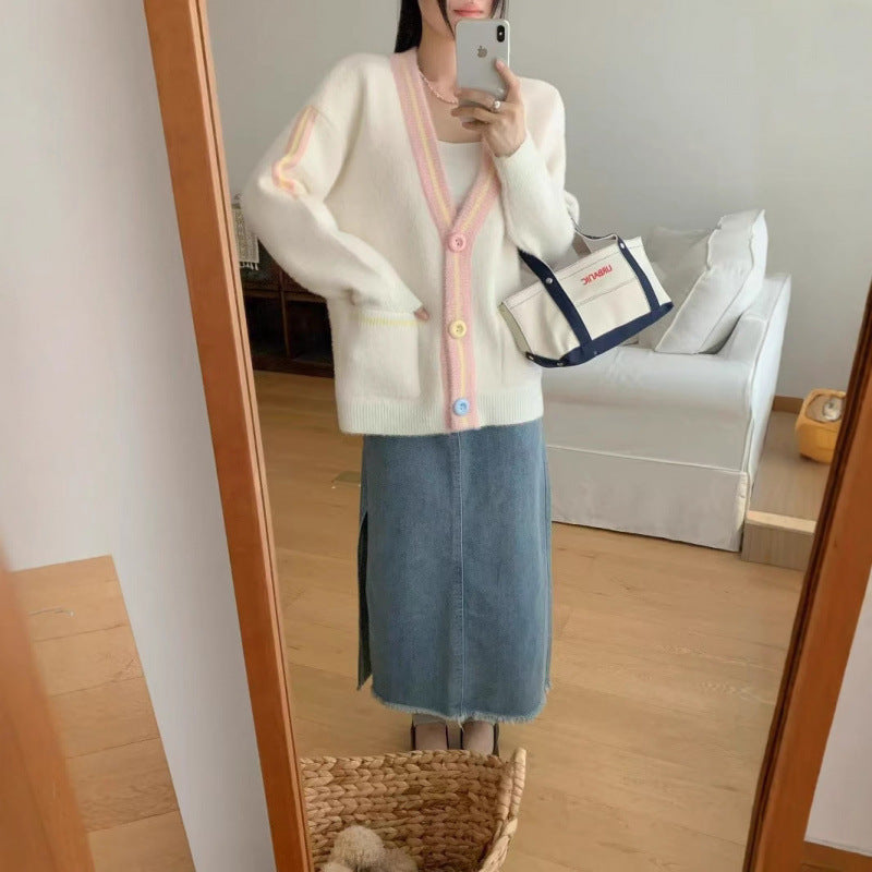 KANING Sweet And Gentle Knitted Cardigan 2026 Autumn New Women's Lazy Wind Loose Sweater Jacket