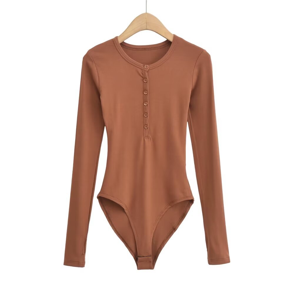 Hottie Wind Round Collar Button-Up T-Shirted Women's Summer Intrusion With Long-Sleeved T-Shirt