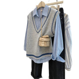 KANING Korean V-Neck Color Knitted Vest Women 2026 Early Autumn New Stacked Shoulder Sweater Vest Outside