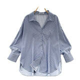 Lightly Cooked Ladies Shirt 2025 New Commuter Collar Single Buckle Cardigan Striped Shirt Women's Casual Top