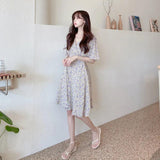 French Temperament Sweet Wind And Broken Flowers V-Neck Dress Women's New Summer Design Sense Slimming A-Word Skirt Tide