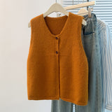 Real-A-Shoot Wool-Blend Two-Grained Collared Vest Solid Color Commuter Laminated Waistless Shoulder Woman